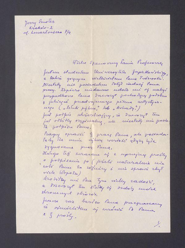 Wielce Szanowny Panie Profesorze, jestem studentem Uniwersytetu Jagiellońskiego [...]