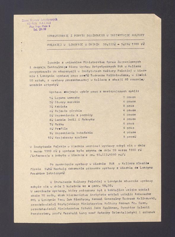 Sprawozdanie z pobytu służbowego w Instytucie Kultury Polskiej w Londynie