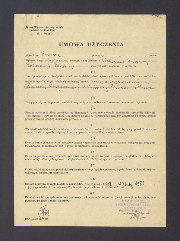 Umowa użyczenia dzieła sztuki