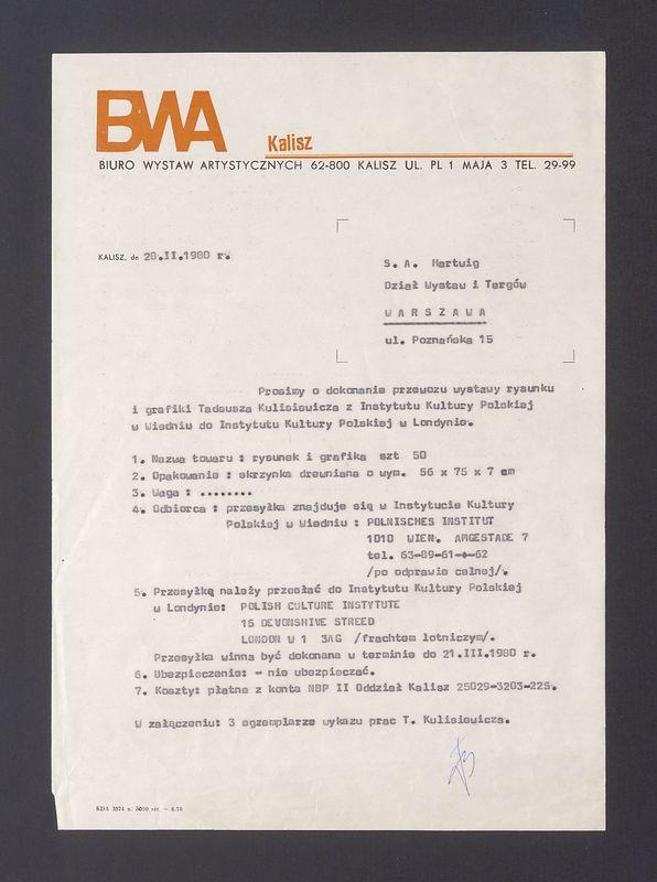 Prosimy o dokonanie przewozu wystawy rysunku i grafiki [...]