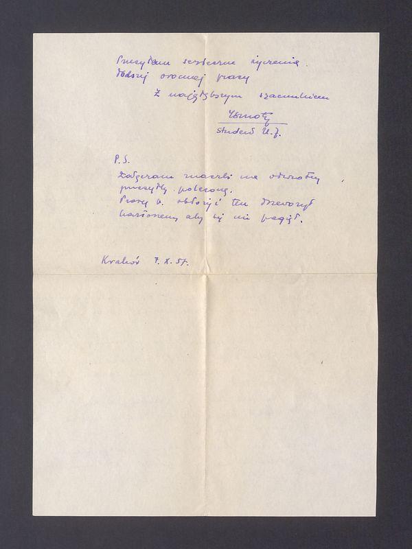 Wielce Szanowny Panie Profesorze, jestem studentem Uniwersytetu Jagiellońskiego [...]