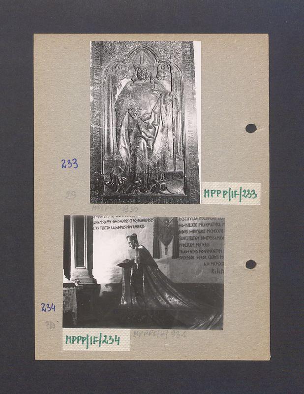 Wnętrze gnieźnieńskiej katedry. Płyta nagrobna prymasa Zbigniewa Oleśnickiego z czerwonego marmuru.