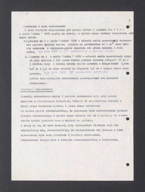 Protokół stwierdzenia uszkodzeń względnie ubytków w inwentarzu wystawy