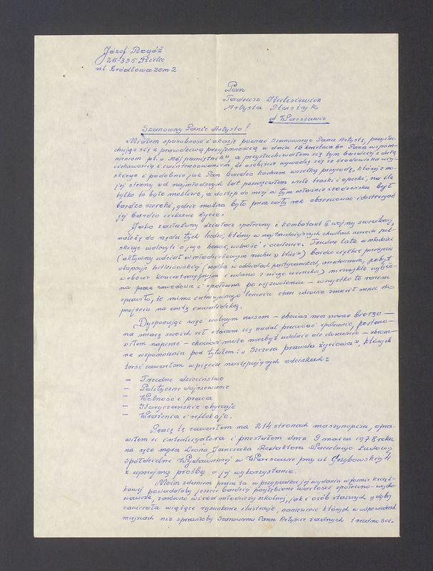 Szanowny Panie Artysto! Miałem sposobność i okazję poznać Szanownego Pana Artystę [...]