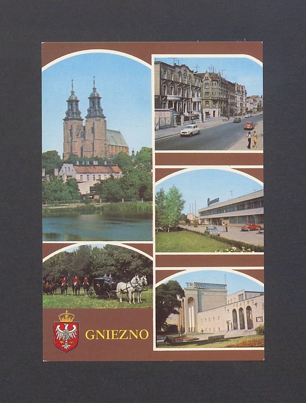 Gniezno, pocztówka wieloobrazkowa.