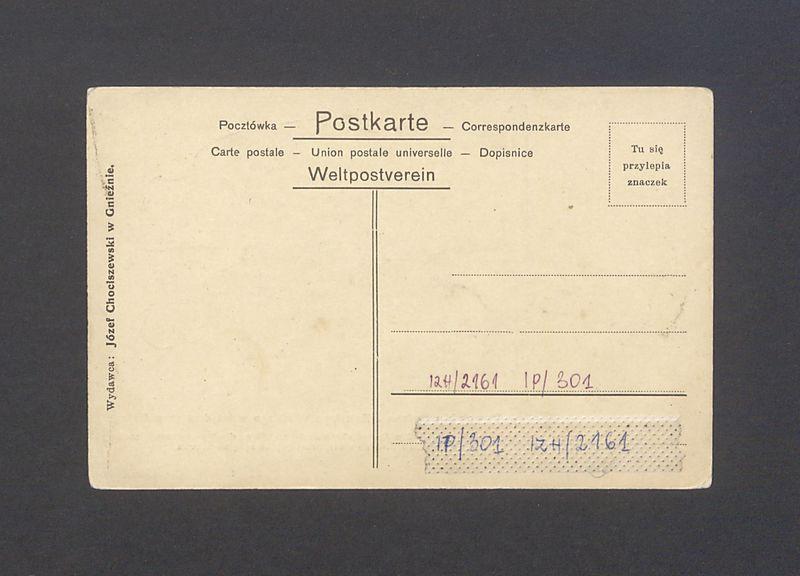 Posąg Mieszka I i Bolesława Chrobrego w katedrze poznańskiej - pocztówka wydana nakładem Józefa Chociszewskiego w Gnieźnie.