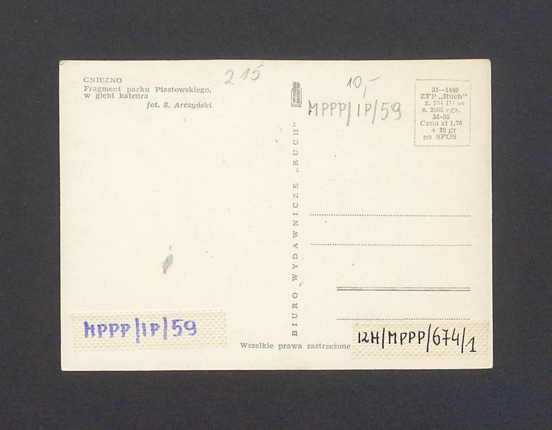 Fragment Parku Piastowskiego, w głębi katedra.