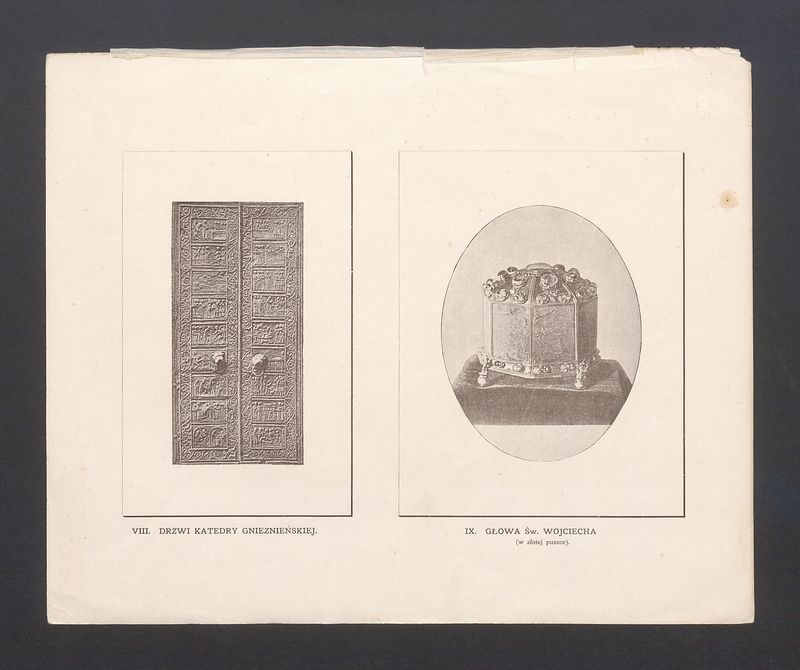 Drzwi Katedry, relikwiarz na głowę św. Wojciecha – ilustracje umieszczone w publikacji E. Raczyńskiego, Wspomnienia z Wielkopolski.