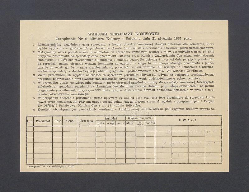 Pokwitowanie komisowe. Z cyklu "Kobieta" - "Głowa kobiety" 1967/68 rysunek lawowany