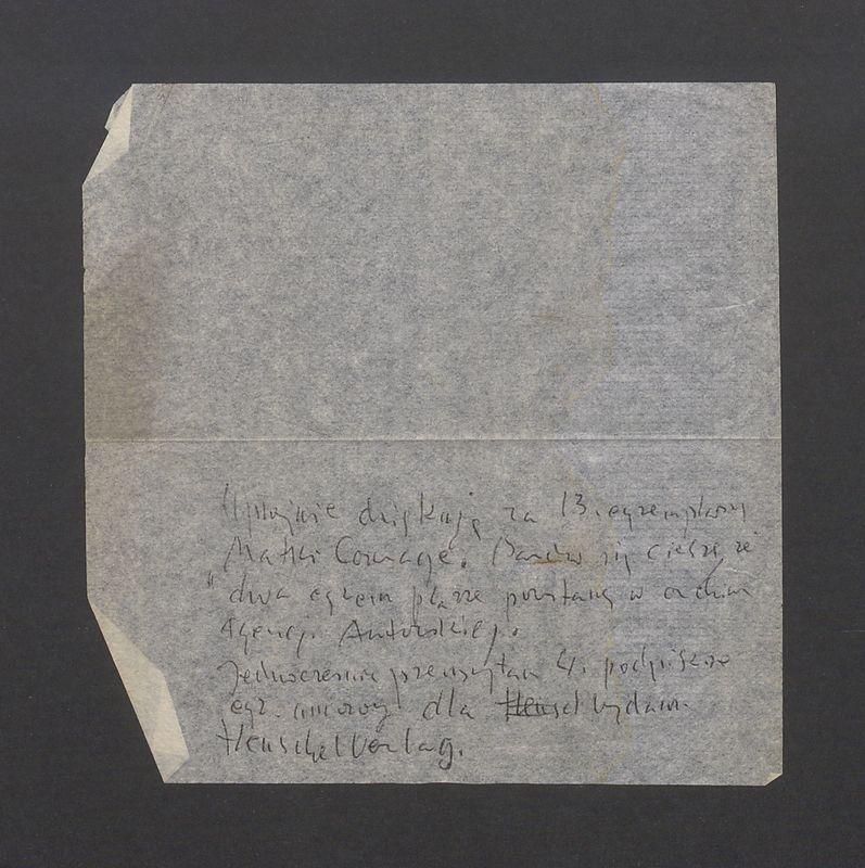 Podziękowania dla wydawnictwa Henschel Verlag za 13 egzemplarzy "Matki Courage"