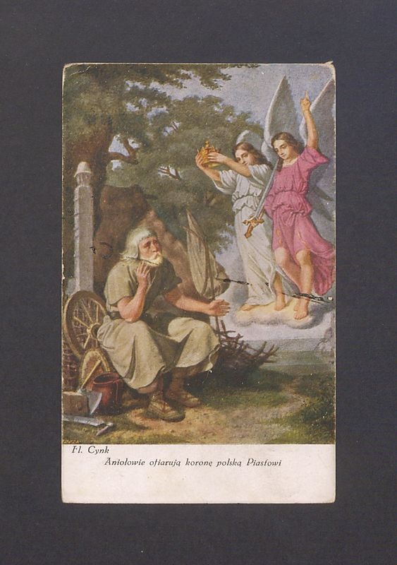 Aniołowie ofiarowują koronę polską Piastowi.