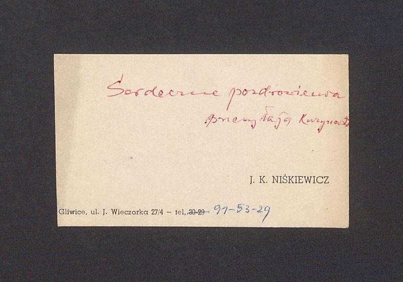 Wizytówka, J. K. Niśkiewicz