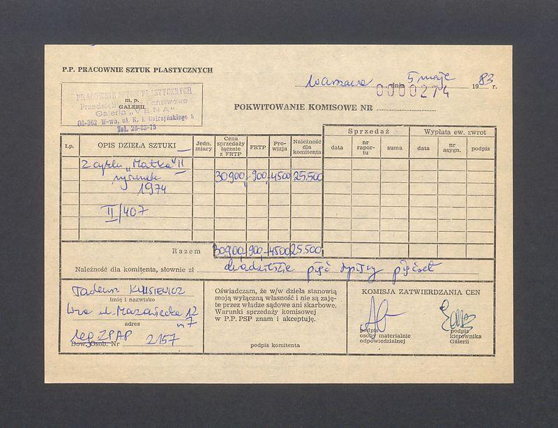 Pokwitowanie komisowe. Z cyklu "Matka" II rysunek 1974