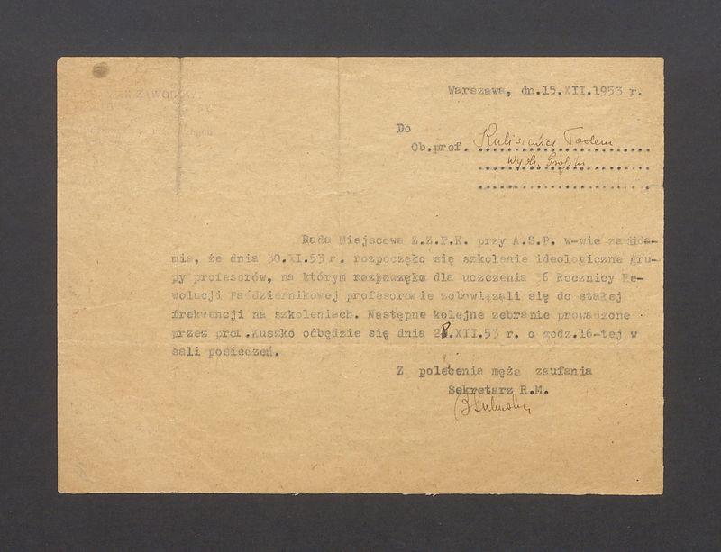 Zawiadomienie o rozpoczęciu szkolenia ideologicznego 