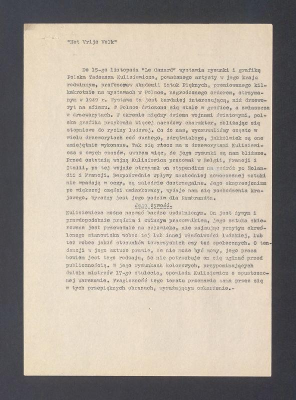 Recenzja. Do 15-go listopada "Le Canard" wystawia rysunki i grafikę Polaka Tadeusza Kulisiewicza [...]