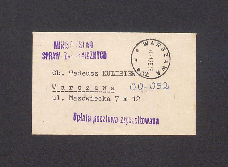 Koperta, nad. Ministerstwo Spraw Zagranicznych