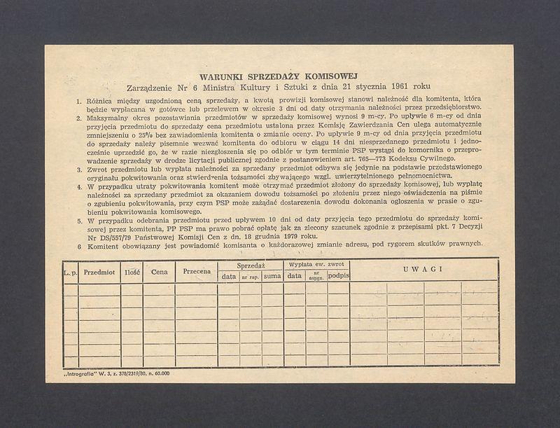 Pokwitowanie komisowe. "Kobieta V" rysunek 1976