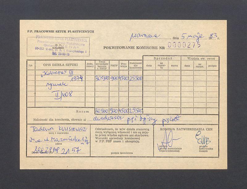 Pokwitowanie komisowe. "Kobieta" III 1974 rysunek