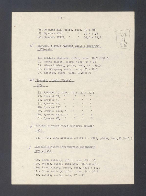 Wykaz prac T. Kulisiewicza przekazanych BWA w Toruniu
