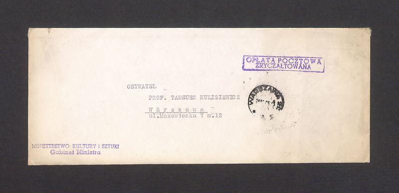 Koperta, nad. Ministerstwo Kultury i Sztuki
