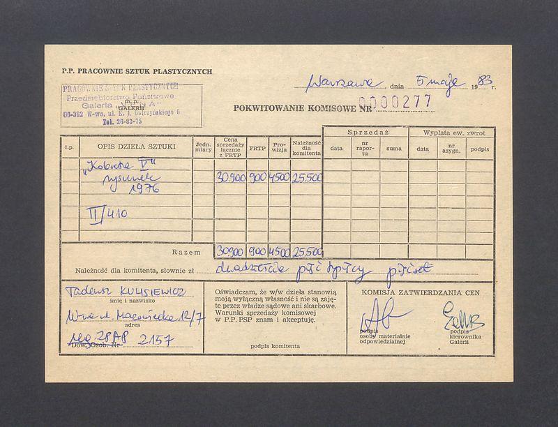 Pokwitowanie komisowe. "Kobieta V" rysunek 1976