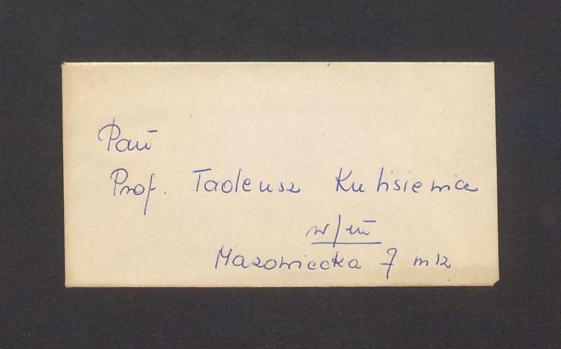 Koperta, adr. Pan Prof. Tadeusz Kulisiewicz