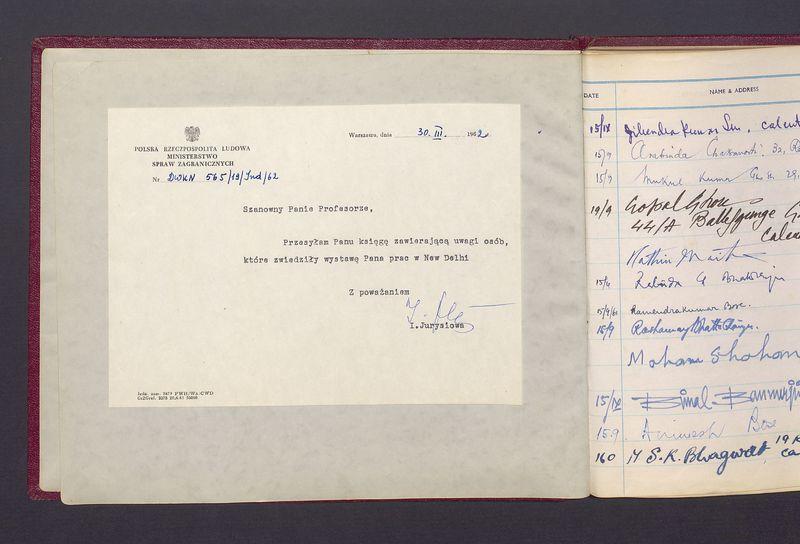 Księga gości z wystawy T. Kulisiewicza w New Delhi, cz. 1