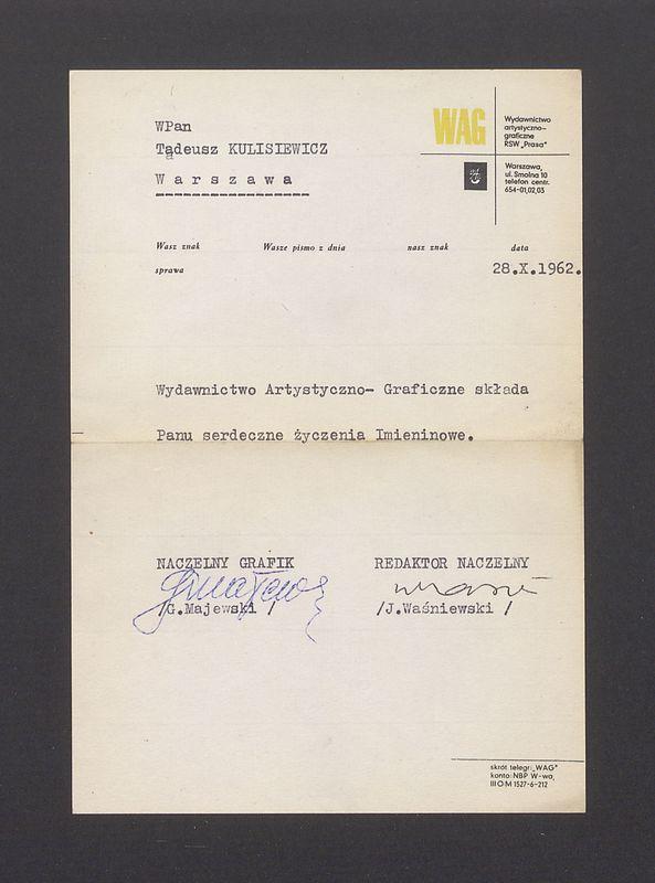 Wydawnictwo Artystyczno - Graficzne składa Panu  serdeczne życzenia [...]