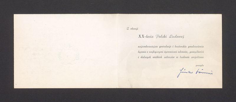 Z okazji XX-lecia Polski Ludowej najserdeczniejsze gratulacje [...]