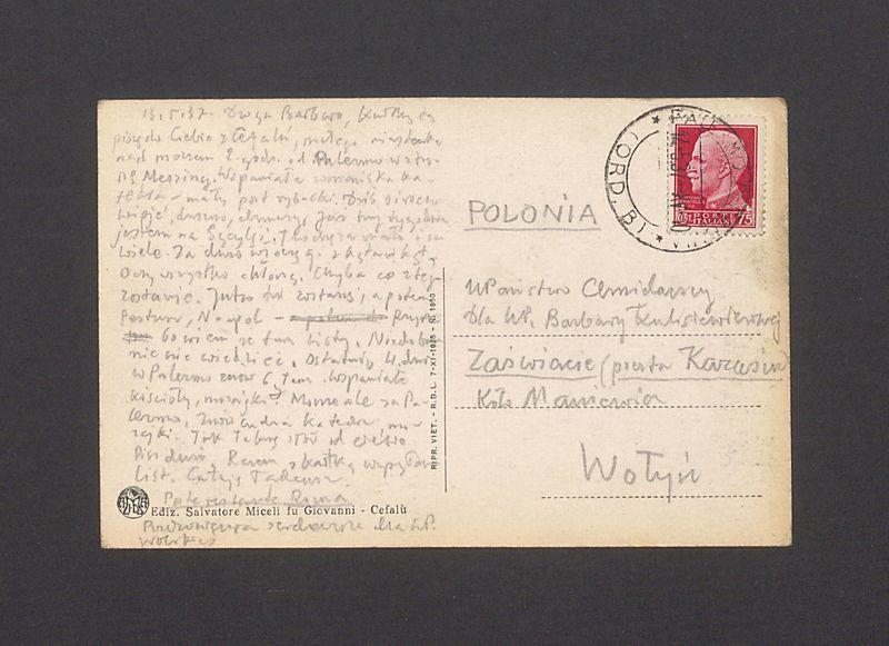 Droga Barbaro, kartkę piszę do Ciebie z Cefalu [...]