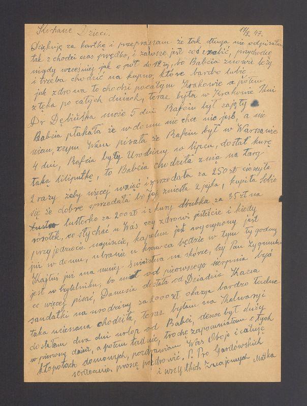 Kochane Dzieci. Dziękuję za kartkę i przepraszam że tak długo nie odpisywałam [...]