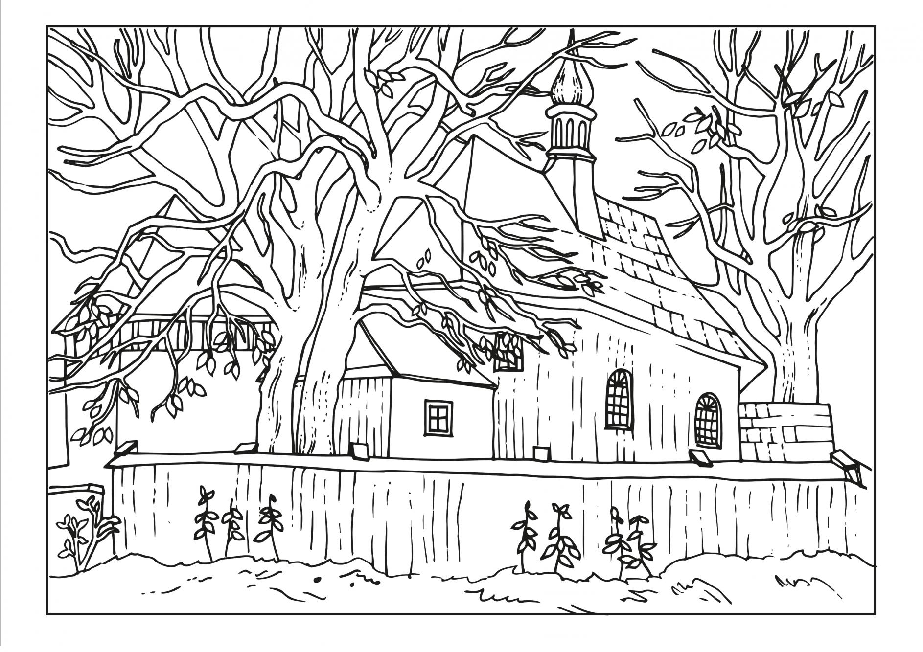 Kościół w Kucharkach do kolorowania