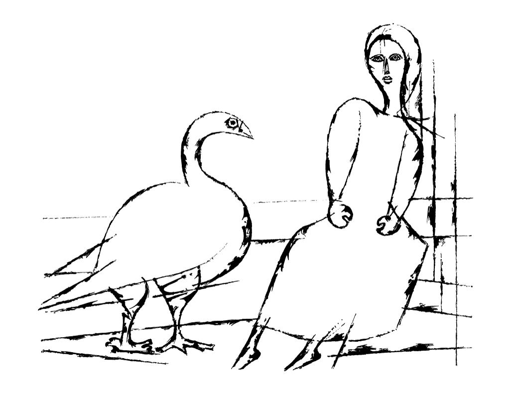 Kobieta z gąsiorem do kolorowania