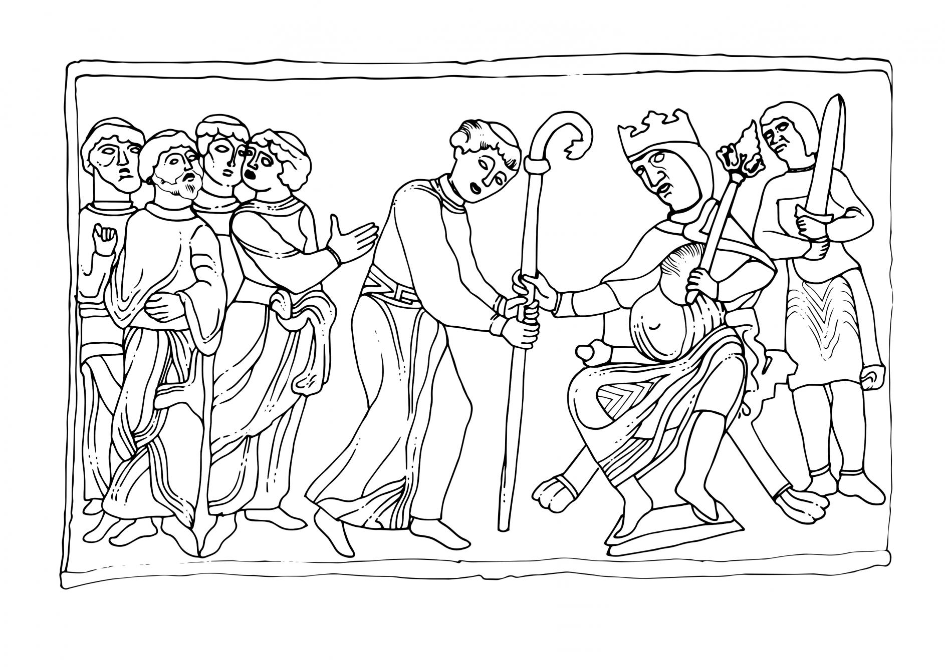 Gniezno, katedra. Fragment spiżowych podwoi do kolorowania