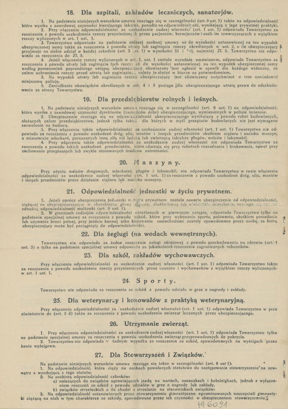 Polisa nr 100.173 Towarzystwa Akcyjnego Polonia na nazwisko Mieczysław Trzeciak