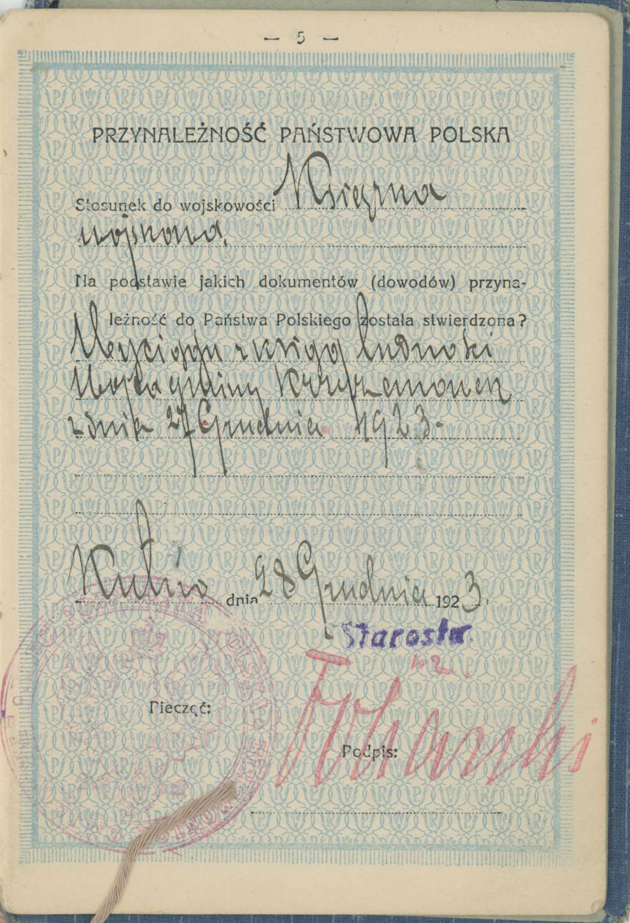 Dowód osobisty Mieczysława Trzeciaka