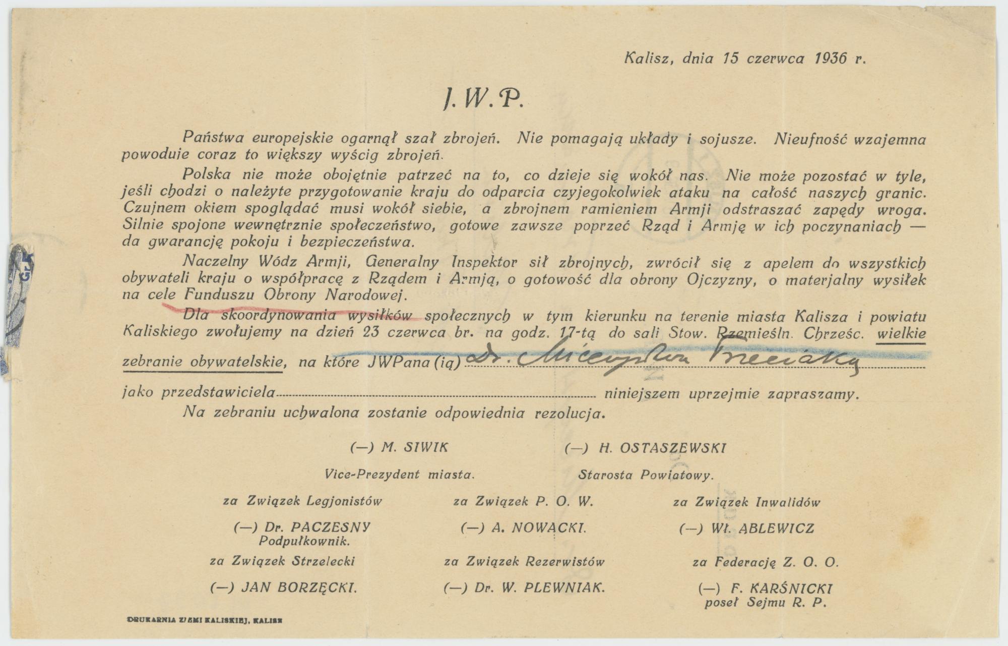 Zaproszenie na zebranie obywatelskie ws. zbiórki funduszy na cele Obrony Narodowej