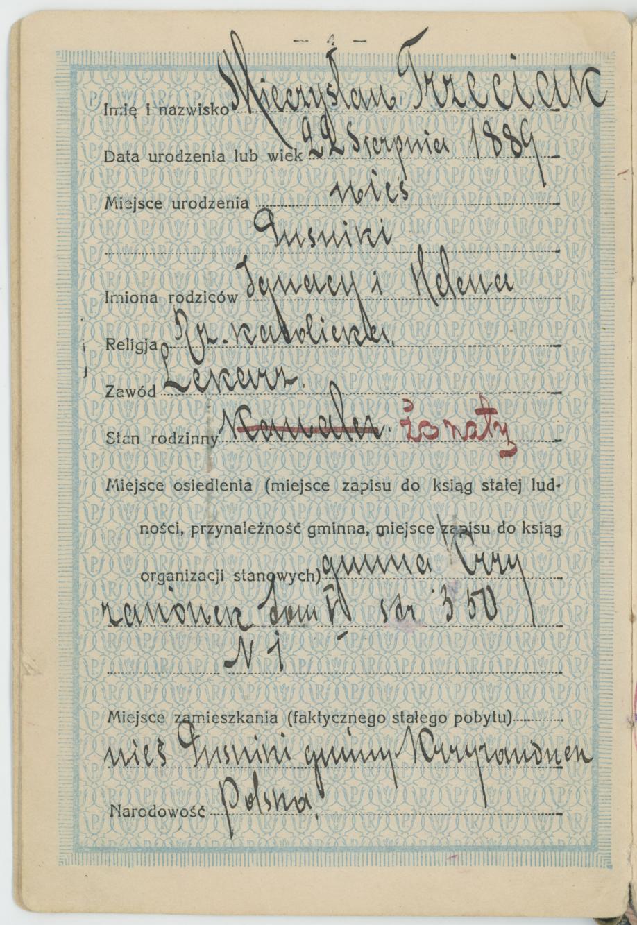 Dowód osobisty Mieczysława Trzeciaka