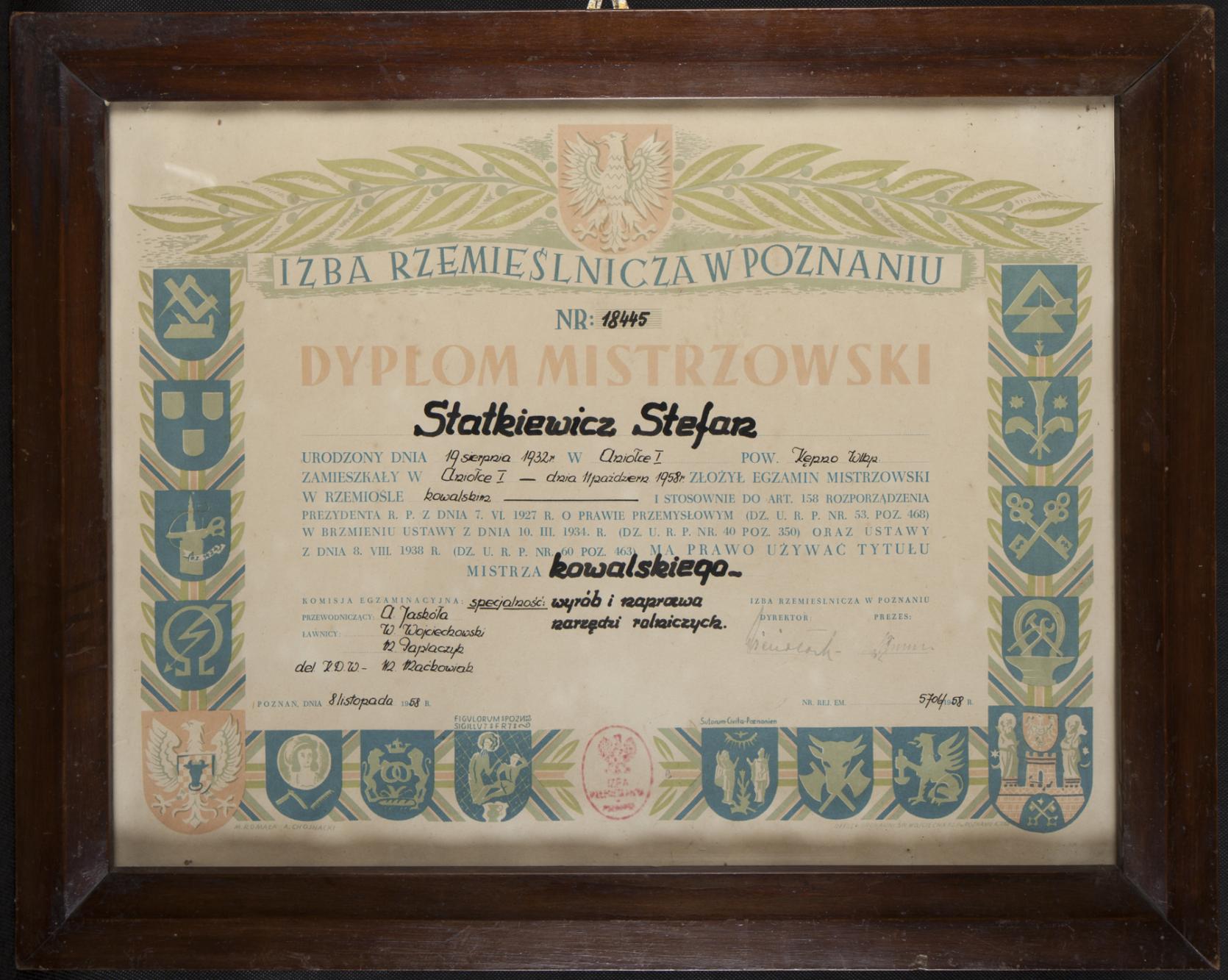 Dyplom mistrzowski Stefana Statkiewicza