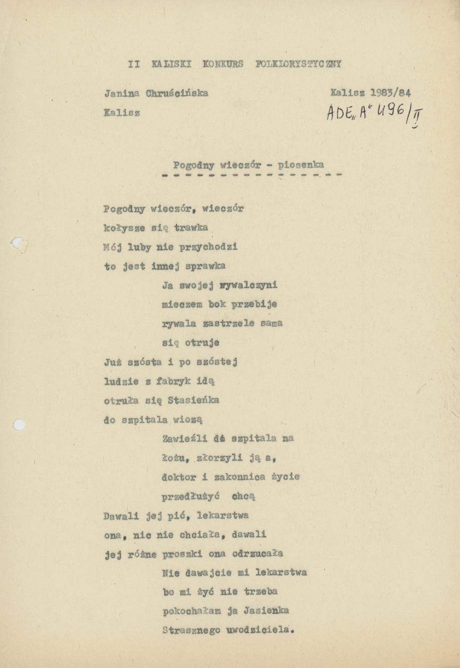 Pogodny wieczór - piosenka