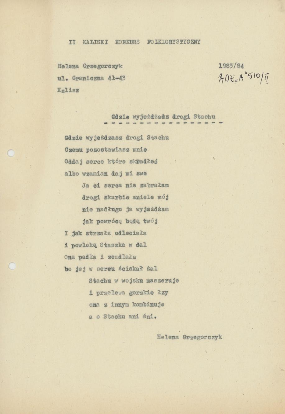 Gdzie wyjeżdżasz drogi Stachu