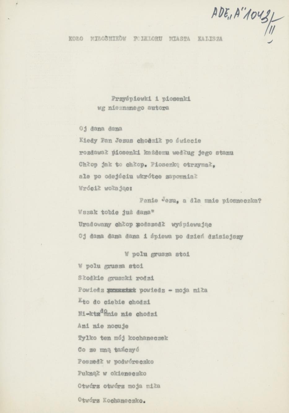 Przyśpiewki i piosenki wg nieznanego autora