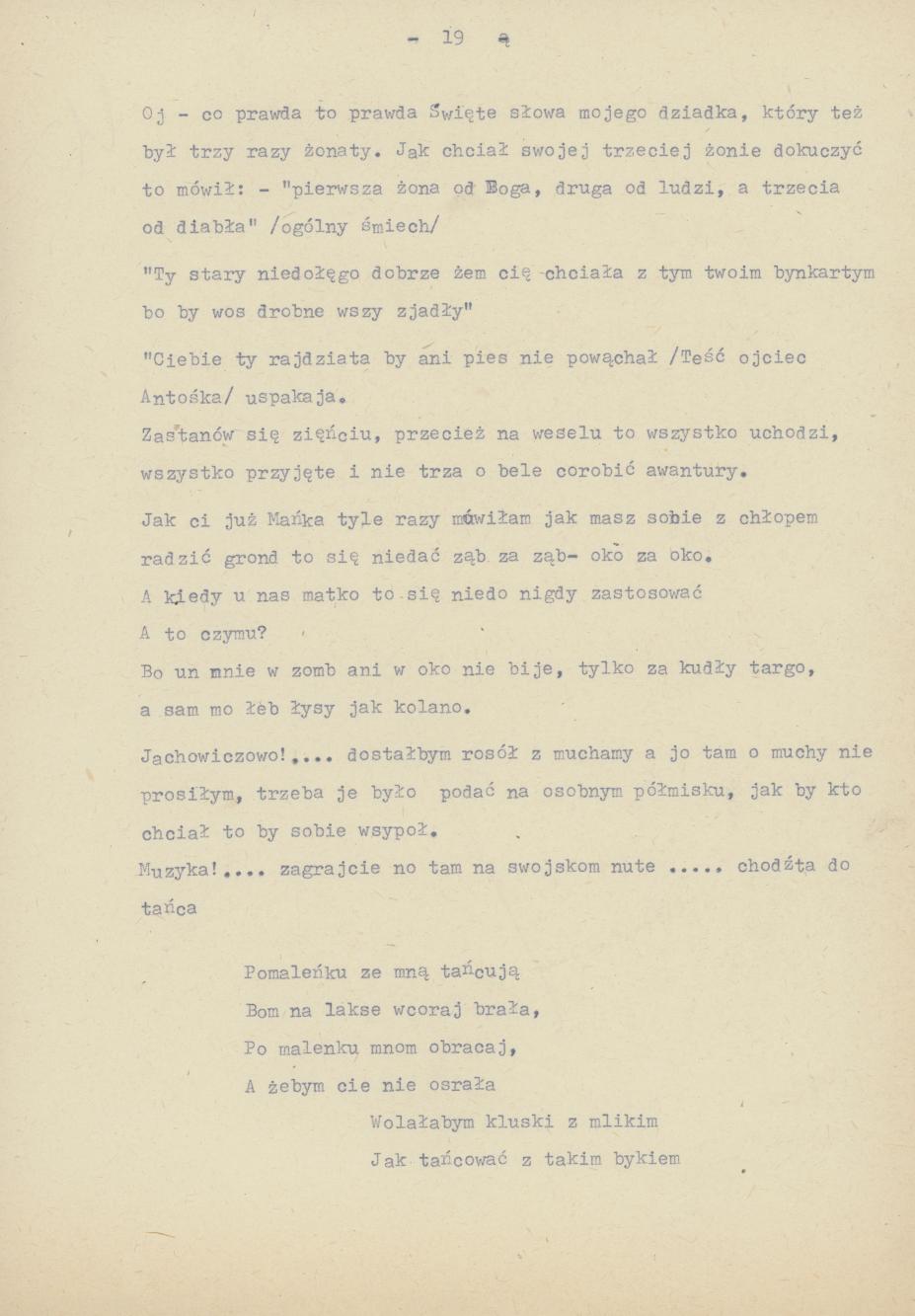 Śpiewy ludowe weselne na terenie miasta Kalisza i powiatu śpiewane dowcipy i przysłowia