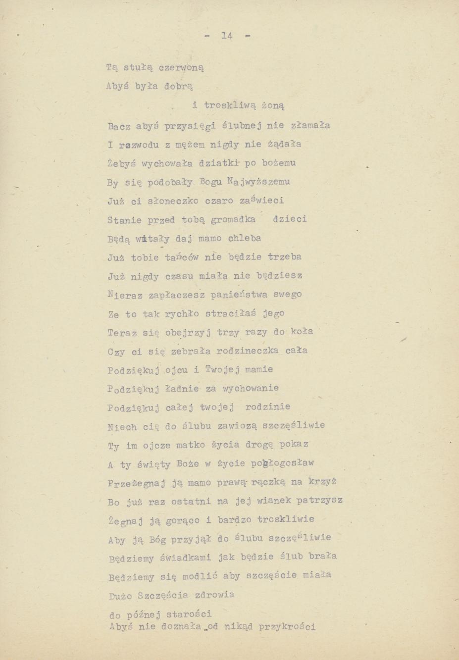 Śpiewy ludowe weselne na terenie miasta Kalisza i powiatu śpiewane dowcipy i przysłowia