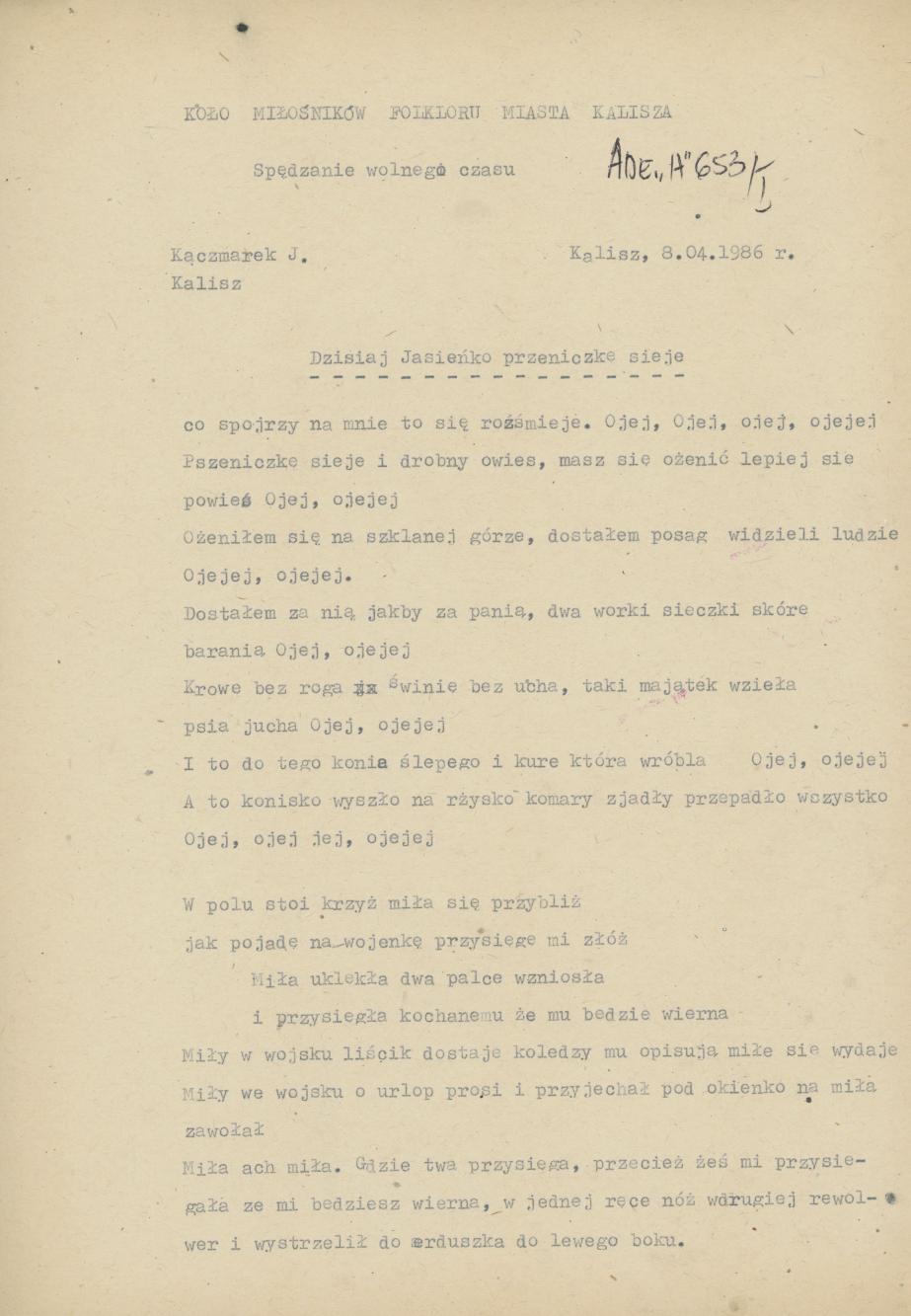 Dzisiaj Jasieńko przeniczke sieje