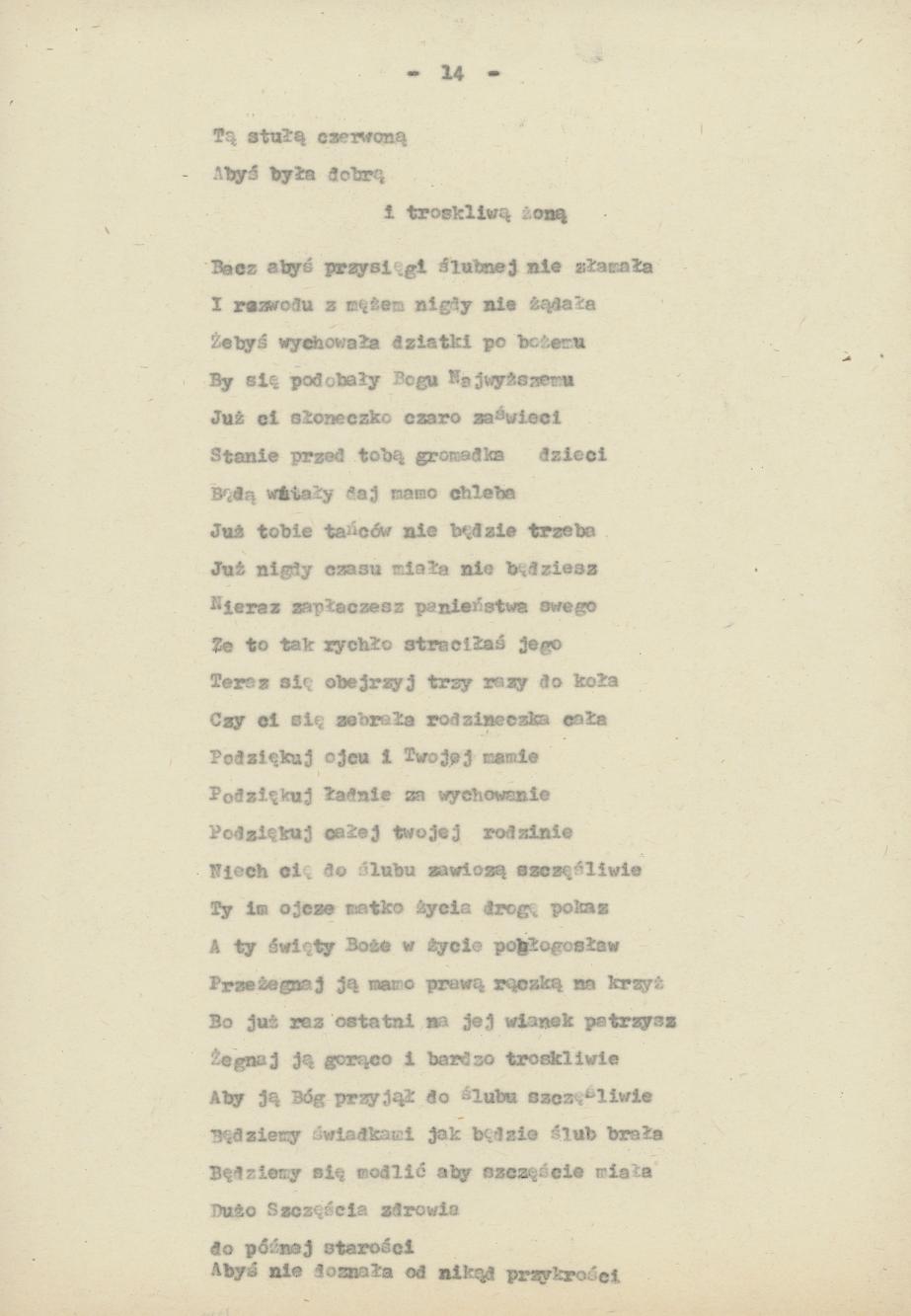 Śpiewy ludowe weselne na terenie miasta Kalisza i powiatu