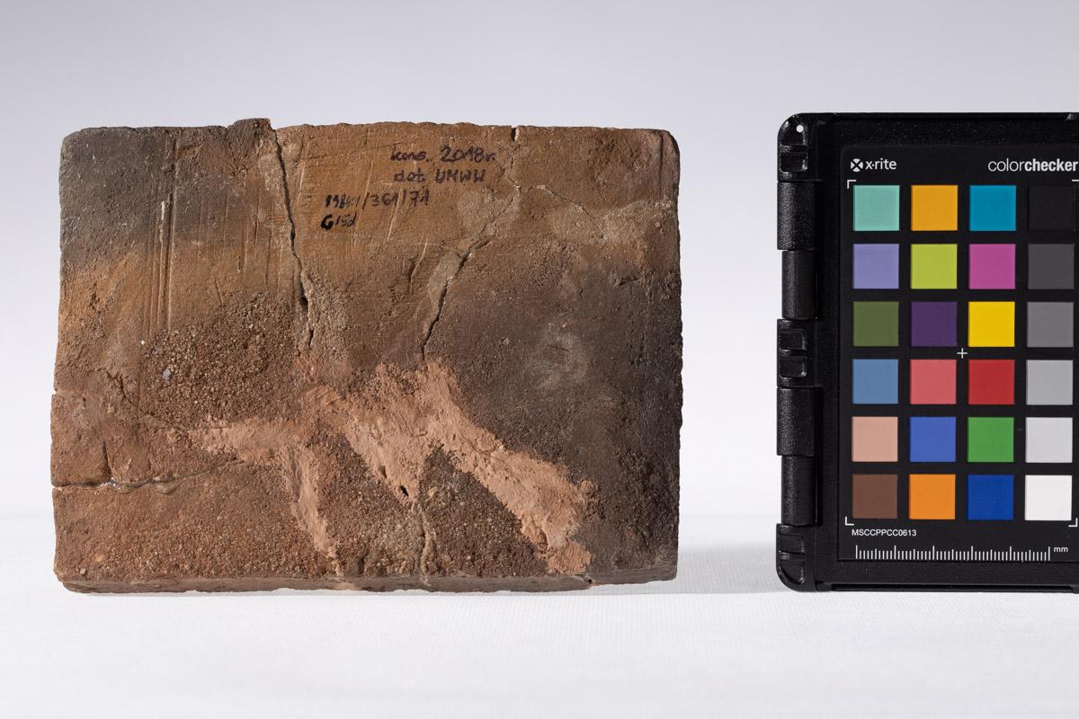 Płytka z wyobrażeniem człowieka prowadzącego lwa na arkanie