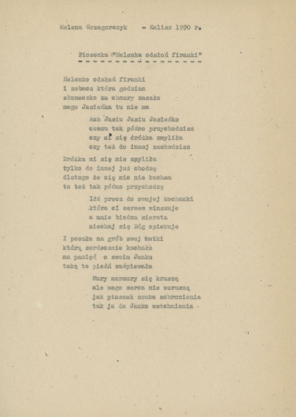 Piosenka "Helenka odsłoń firanki"