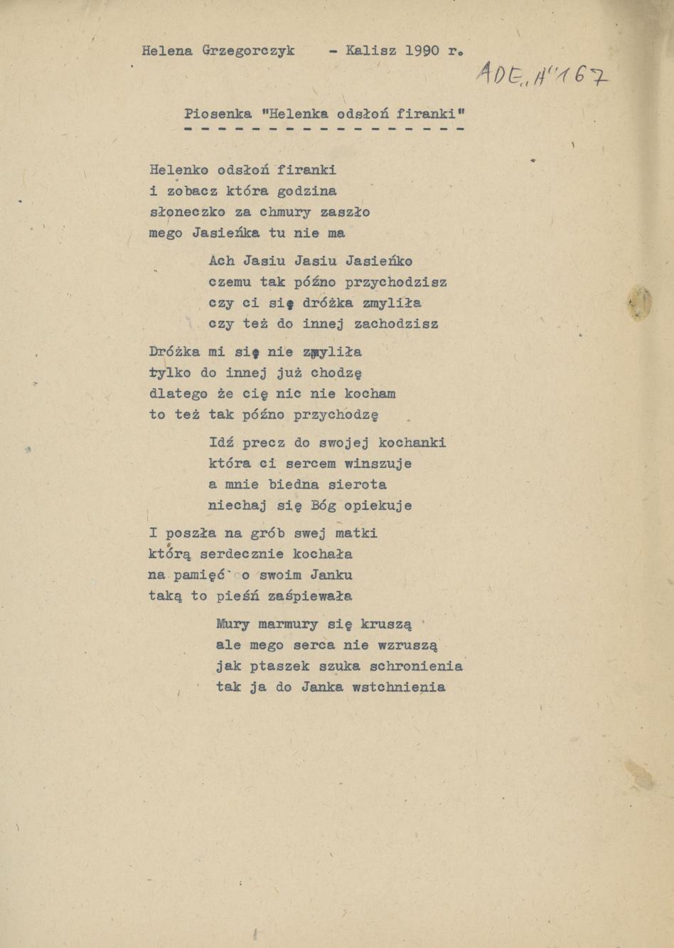 Piosenka "Helenka odsłoń firanki"