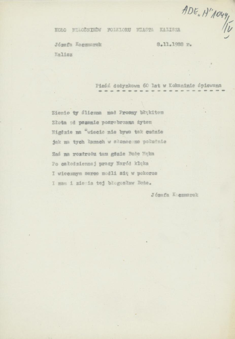 Pieśń dożynkowa 60 lat w Kokaninie śpiewana